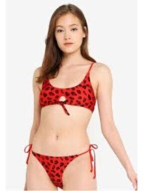 Brave Soul London Leopard Tie That Again Red & Black Bikini Top Size S